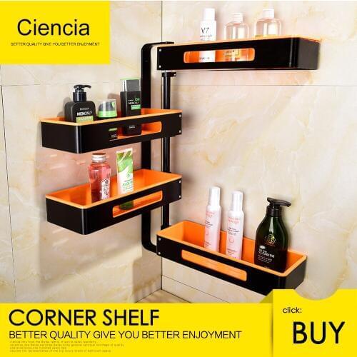 Free Shipping Aluminum Rotating Bathroom Shelves Multi Function 2-4 Tier Shower Corner Shelf Wall mount self adhesive Organizer
