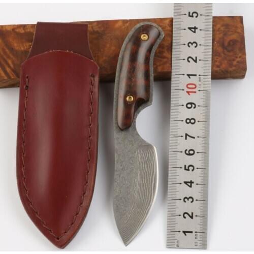 Free shipping The sharp Damascus steel Hunting tea knife Camping Survival Knife Fixed Blade Tactical Knife wood handle