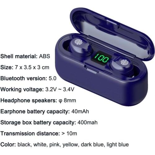 Wireless Earphones Digital Display Noise Reduction Bluetooth 5.0 Life Waterproof TWS In-ear Earbuds Headset for Mobile Phone