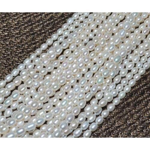 AA wholesale 5 strands 5-6mm white rice freshwater pearl loose beads 14