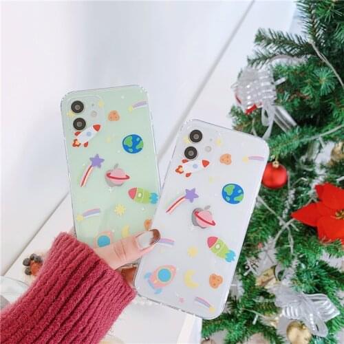 Starry Sky Planet Phone Cases For iPhone 12 Mini 11 Pro XS MAX X XR 7 8 Plus SE 2020 Clear Straight Edge Frame Print Tpu Cover