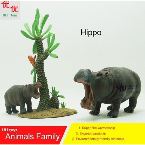 Action Figures: Hippo (Hippopotamus) family pack Simulation model Animals kids toys children educational props