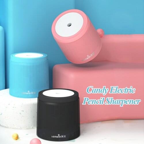 TENWIN NEW Blue/Pink/Black Mini Candy Electric Pencil Sharpener 6-8mm Quick Cutting Battery Safety Non-slip School Supplies