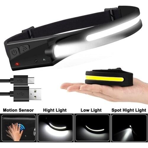 Headlamp Flashlight Rechargeable LED Headlamps with Motion Sensor 5 Modes Lightweight Waterproof for Outdoor Running Camping