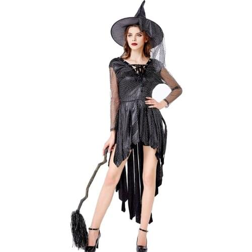 Halloween Witch Vampire Costumes for Women Adult Scary Carnival Party Performance Drama Masquerade Clothing with Hat