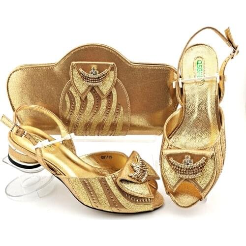 Italian Design 2021 Summe African Party Wedding Mid Heels Ladies Shoes and Bag Set Wirh Rhinestone Decoration in Avocado Color