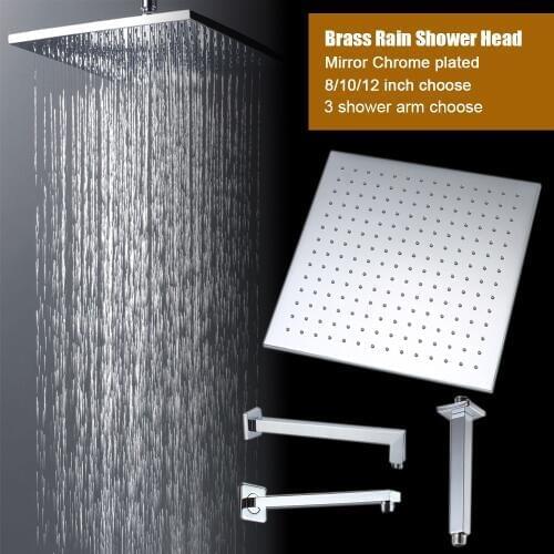 Quality square rain shower head brass polishing chrome head shower arm wall mounted & ceiling mounted size 8 10 12 inch choose