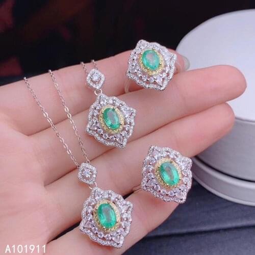 KJJEAXCMY fine jewelry 925 sterling silver inlaid Natural Emerald pendant ring noble female suit support detection luxurious
