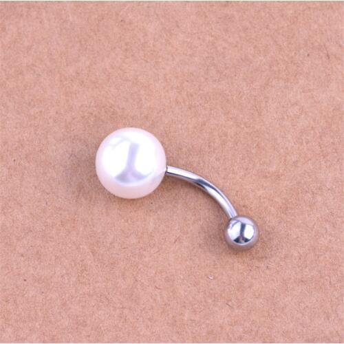 New Arrival Surgical Steel Dangle Navel Rings Simulated Pearl Navel Bars Fashion Belly Button Ring Piercing Body Jewelry Gift