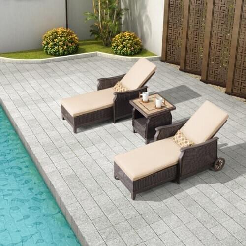 Freeshipping Lounger Outdoor Rattan Sofa Lying Bed Balcony Villa Outdoor PE Rattan Table and Chairs Sets