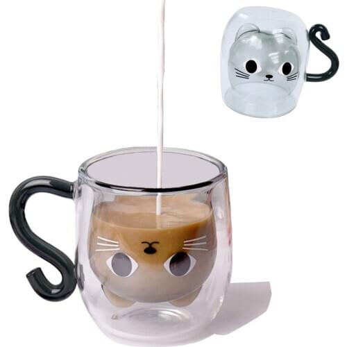 Cute Cat Mug Best Gift Unique Design Novelty Double-layer Glass High Temperature Resistant High Borosilicate Glass Cup Tea Latte