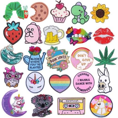 Prajna Caterpillar Sunflower Cartoon Patch Cute Embroidery Iron On Patches On Clothes Stripe Stickers DIY Clothing Cheap Things