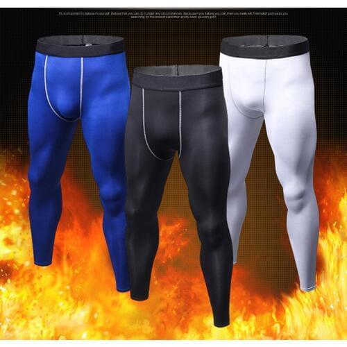 Mens Running Tights Ankle Length Elastic Collant Running Homme Thermal Fleece Basketball Leggings Man Fitness Compression Pants