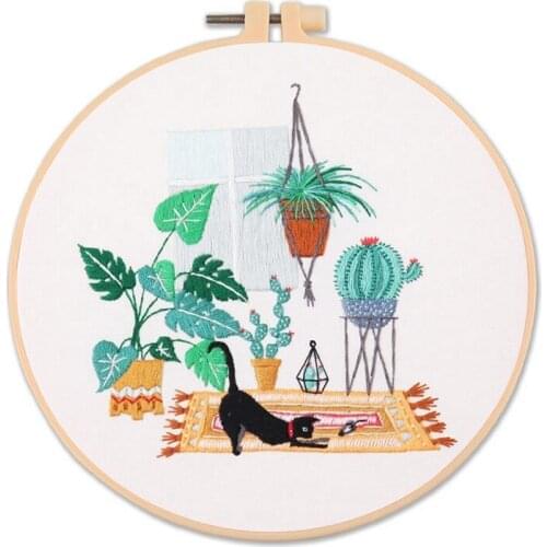 Naughty Kitten Embroidery Kit for Beginners, Gift Embroidery Starter Kits, Contains all Embroidery Tools, English Manual (E)