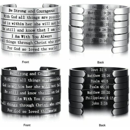 Stainless Steel Customized God Inspirational Bible Quotes Psalm Bracelet Bangle for Men Woman Jewelry