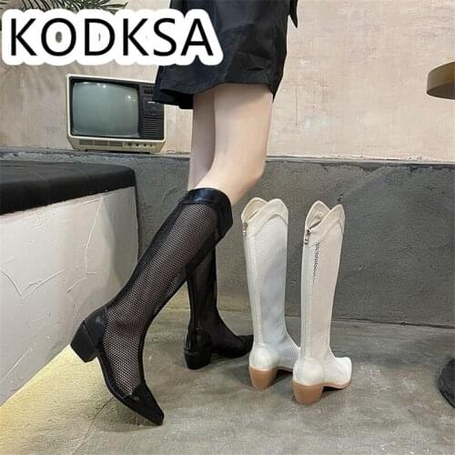 2021 New Sexy Hollow Mesh Women Shoes With Thick Heel Net Boots High Cold Summer Heels