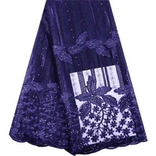 Latest Navy Blue African Tulle Mesh Lace Fabric 2019 Gold French Net Lace High Quality Lace With Beads And Stone For Dress S1430