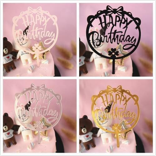 New Beautiful butterfly Cake Topper Happy Birthday Acrylic Cupcake Topper for boy girl birthday party Cake Decor Baking Supplies