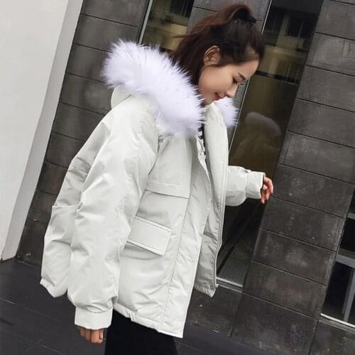 Cotton Padded Coat Parka Female Women Winter Thick Down Jacket Loose Outwear Overcoat Warm Streetwear Faux Fur Collar Hoodies