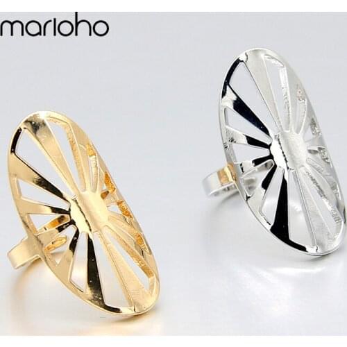 Exaggerated Metal Glossy Hollow Width Finger Ring For Women Gold Color Fashion Statement Ring Punk Party Jewelry Accessories