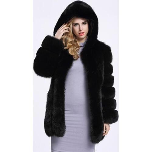 Savabien Hooded Fur Coats Thick Warm Furry Slim Faux Fox Fur Coat 2019 Luxury Elegant Winter Overcoat Women Fake Fur Jackets