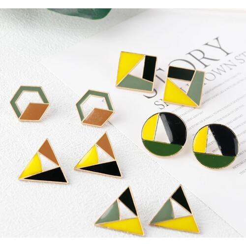 AENSOA Multiple Minimalist Enamel Candy Color Geometric Stud Earrings 4 Styles Cute Hollow Small Earrings For Women Girl Gift