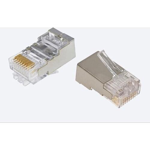 Network Connector RJ45 Modular Plug Cat5 8Pin 8P8C Metal Shielded Stranded Crimp Gold Plated Connector Socket