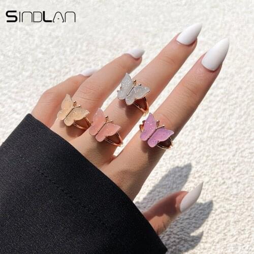 Sindlan 4Pcs Kpop Gold Cute Butterfly Rings for Women Aesthetic Multicolor Stranger Things Aniaml Set Female Y2k Fashion Jewelry