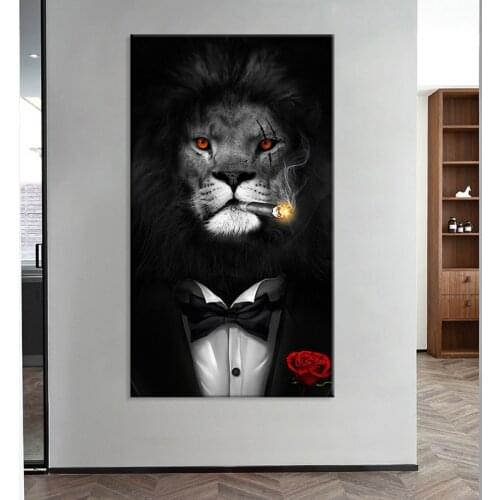 Modern Lion Smoking Pictures and Prints Canvas Painting Animals Artwork Wall Art Posters For Living Room Decora Home Paintings