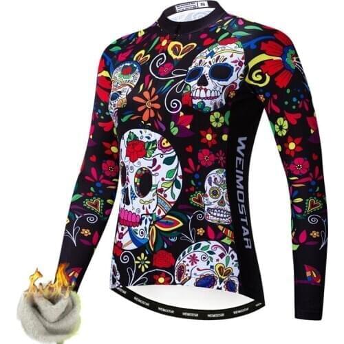 Weimostar 2021 Winter Cycling Jersey Long Sleeve Women Thermal Fleece Cycling Jacket Autumn Road MTB Bike Jersey Bicycle Tops
