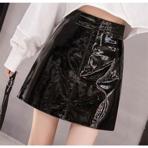 High Waist Skirt Female Short Skirt Bright Patent Leather Short Skirt Korean Mini Skirt Summer New A-line Skirt Women
