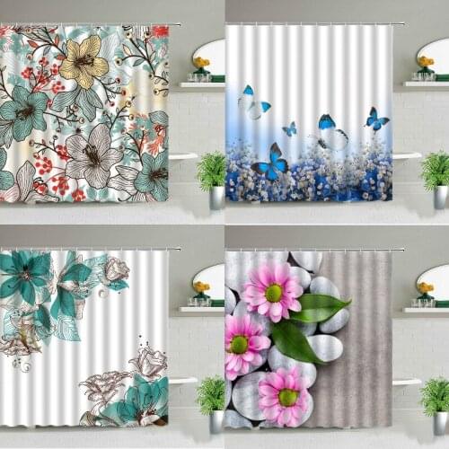 Flower butterfly pattern shower curtain waterproof bathroom shower curtain and rug sets elephant bathroom decor curtain bathroom