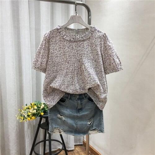 Lamtrip Unique Retro Rustic Flowers Print Short Sleeve Cotton Art Tee T-Shirt Women 2021 Summer