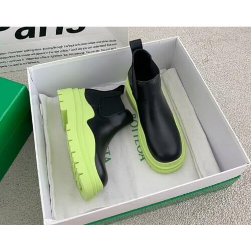 Womens Short Boots 2021 New Avocado Green Thick-soled Round Toe Short Boots Student Chelsea Boots