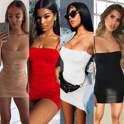 2021 summer dress women clothing sleeveless spaghetti strap woman sexy dress for club polyester soft solid color bodycon dresses