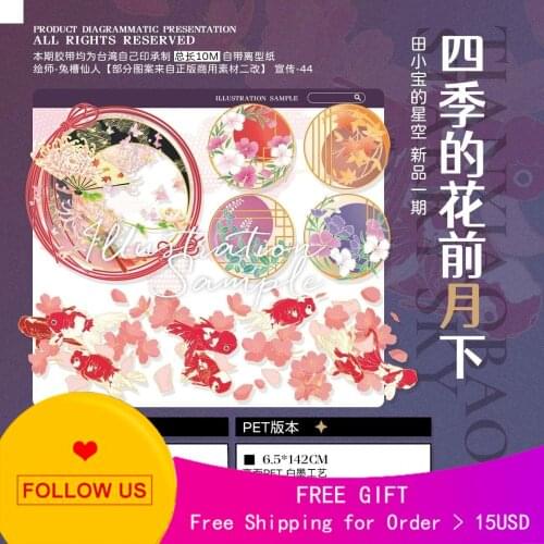 1 Loop Scrapbooking Stickers Sky Four Seasons, Huaqianyuexias Stationery Pet Tape