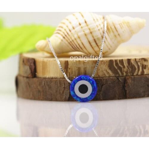 1pc/lot)Synthetic OP27 Dark Blue Opal Turkey Evil Eye 925 Sterling Silver Lucky Charm Pendant Necklace