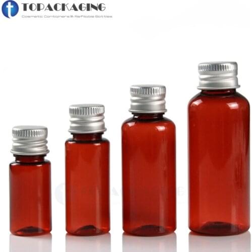 100pcs*10/20/30/50ML Screw Cap Bottle Amber Plastic Cosmetic Shampoo Container Empty Lotion Shower Gel Refillable Aluminum Lid