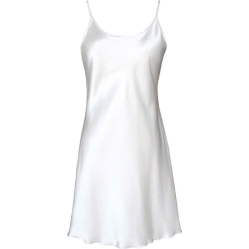 2018 Womens Satin Nightdress Sexy Lotus Hem Sling Dress Chemise Mini Nightgown