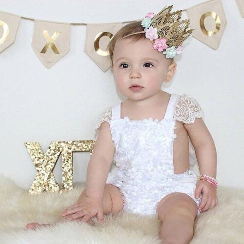 2018 Cute Princess Lovely Newborn Infant Baby Girls Lace Short Sleeve Square Collar Back Belt White Lace Floral Bodysuit 0-18M