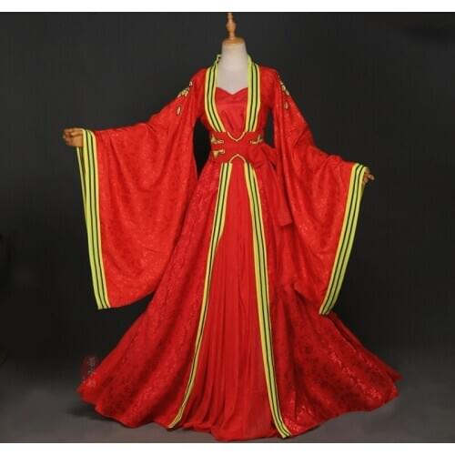 2020 Red Hanfu Dress Women Chinese Traditional Wedding Dress Princess Lady Classical Dance Costume Stage Show Clothing DNV14200