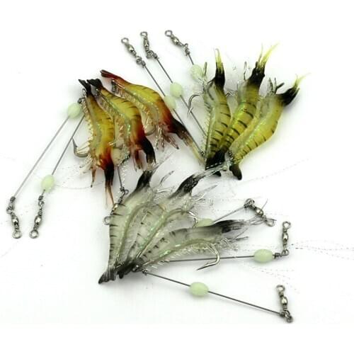 5Pcs/Set 9cm Road Bait Simulation Prawns With Hook Soft Bait Shrimp Bionic Bait Luminous Fake Fishing Gear Random Color