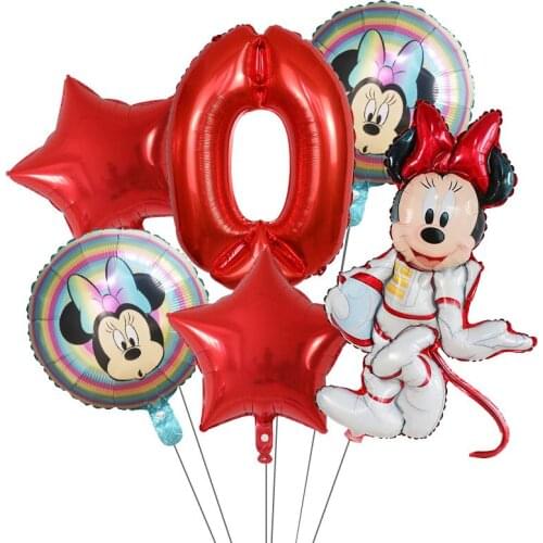 6Pcs Disney Minnie Mouse Children Birthday Party Decoration Aluminium Foil Balloons Number Party Supplies Toys for Girls Gifts
