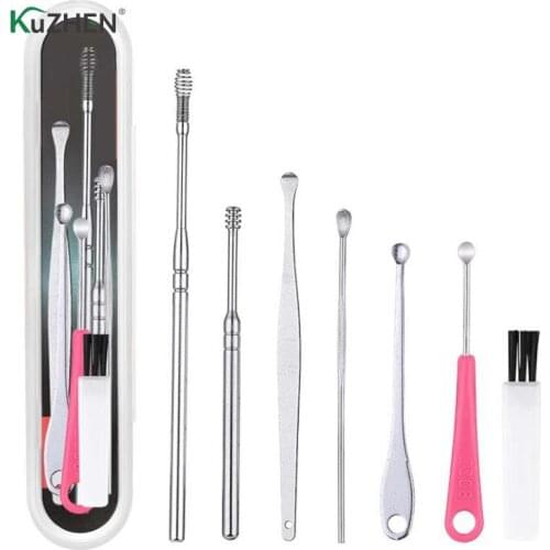 7Pcs/set Ear Cleaner Spoon Care Ear Clean Tool Ear Wax Pickers Stainless Steel Earpick Wax Remover Curette Ear Pick Cleaner
