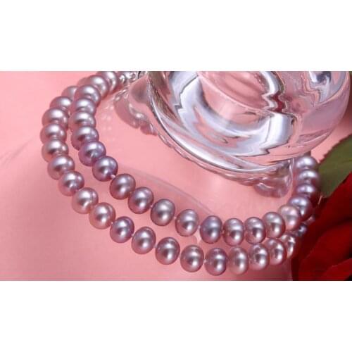 Free shipping elegant AAA 9-10mm round lavender pearl necklace 925s