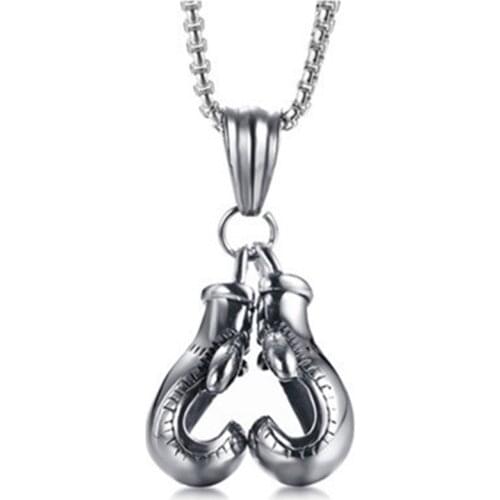 POTCET Unisex Stainless Steel Boxing Gloves Titanium Steel Necklace Pendant Geometric Fashion Hip Hop Party Jewelry