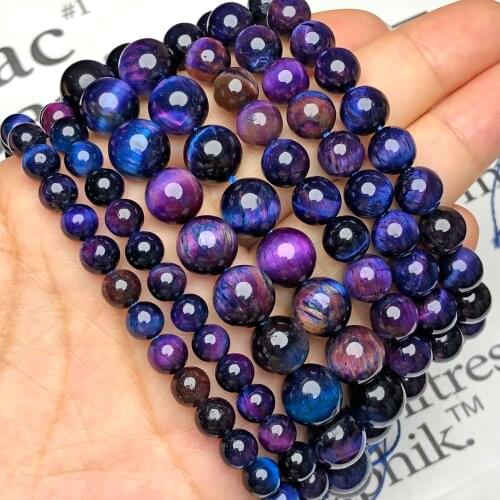 AAA Bicolor Purple Tiger Eye Natural Stone Beads Multicolor Round Loose Spacer Beads For Jewelry Making DIY Bracelet 6 8 10mm