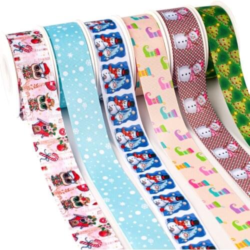 DIY Christmas Ribbon Printed Grosgrain Owl Cartoon 5Yards for Crafts DIY Hair Bows Happy Party Decoration