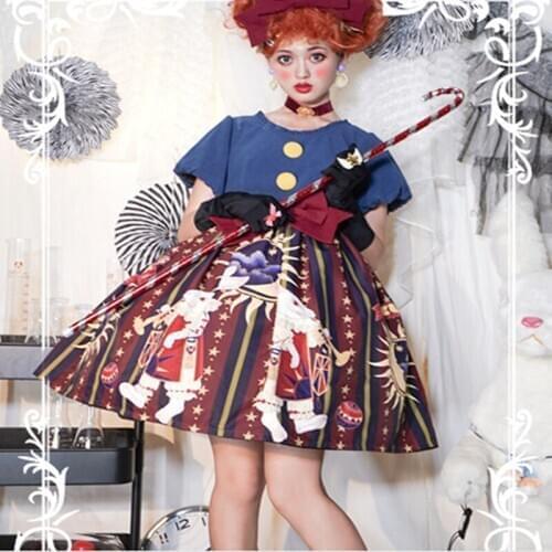 Gothic vintage sweet lolita dress palace bowknot o-neck high waist printing victorian dress kawaii girl gothic lolita op cosplay