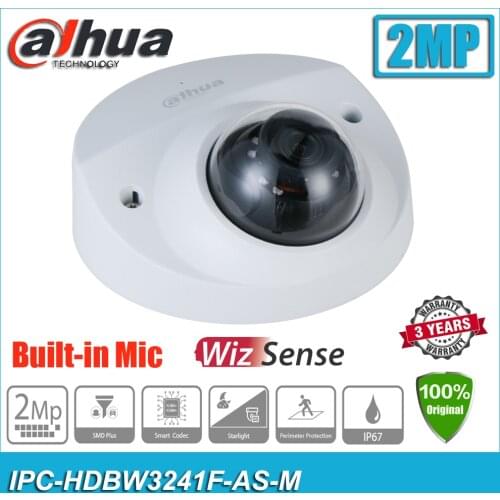 Original Dahua IPC-HDBW3241F-AS-M 2MP IR Fixed focal IP67 IK10 Built-in Mic Dome WizSense Network IP CCTV Camera HDBW3241F-AS-M